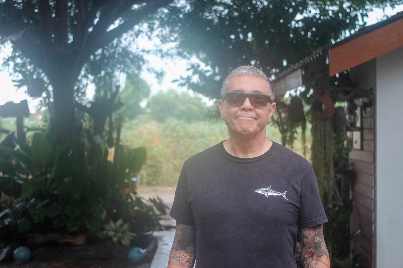 Michael, a returning guest, in the gardens of Tree Roots Retreat in Rayong after a training session.